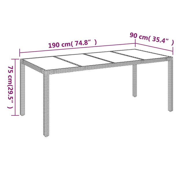 Vrtni stol sa staklenom pločom crni 190x90x75 cm od poliratana 319903