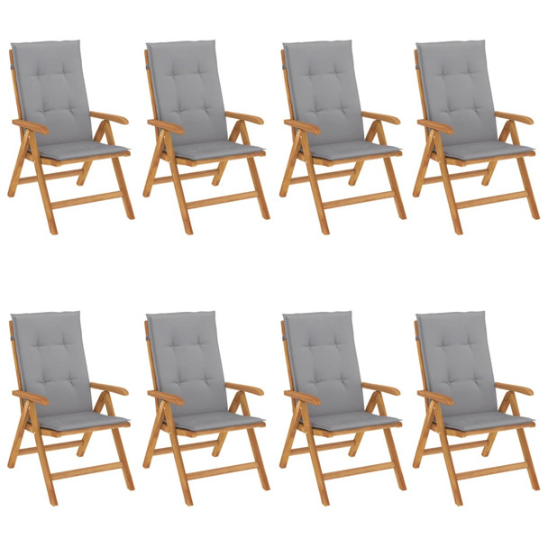 Nagibne vrtne stolice s jastucima 8 kom od masivne tikovine 3196524