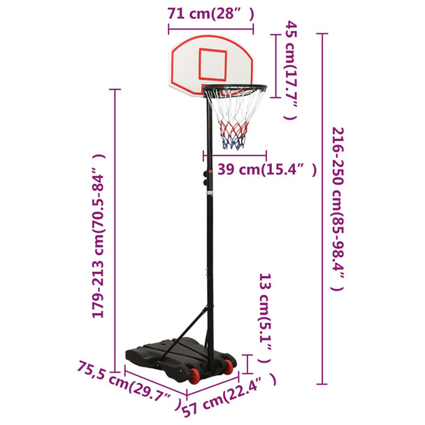 Košarkaški stalak bijeli 216 - 250 cm od polietilena 93655