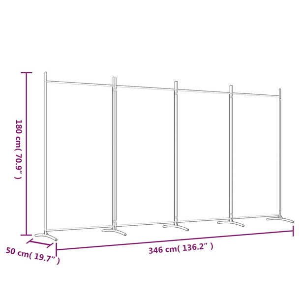 Sobna pregrada s 4 panela crna 346x180 cm od tkanine 350265