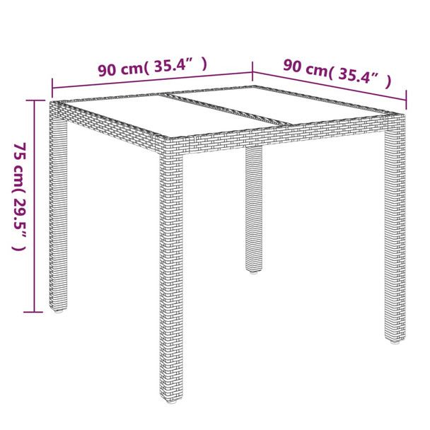 Vrtni stol sa staklenom pločom crni 90x90x75 cm od poliratana 319895