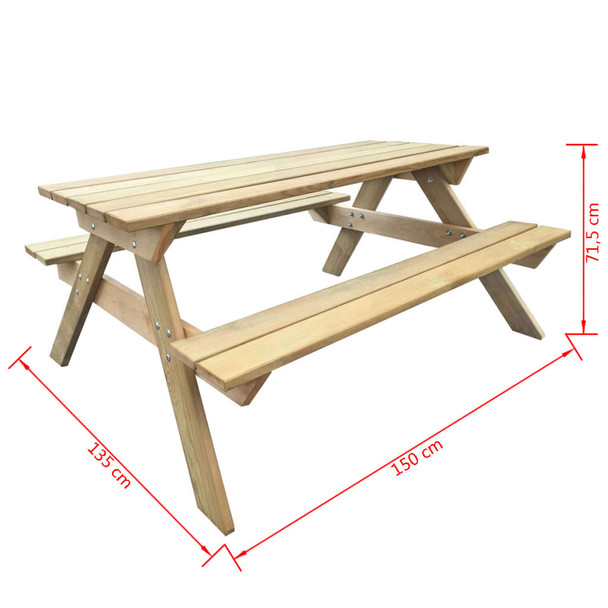 Stol za piknik 150 x 135 x 71,5 cm drveni 41725