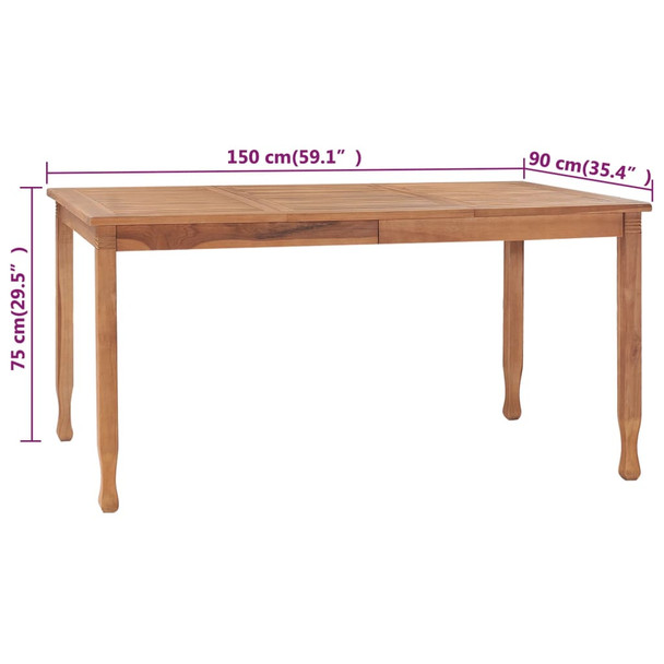 Vrtni blagovaonski stol 150 x 90 x 75 cm od masivne tikovine 315465