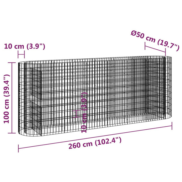 Gabionska povišena gredica od pocinčanog željeza 260x50x100 cm 152034