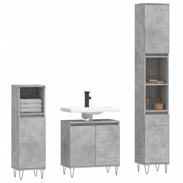 3-dijelni set kupaonskog namještaja siva boja betona drveni 3190279