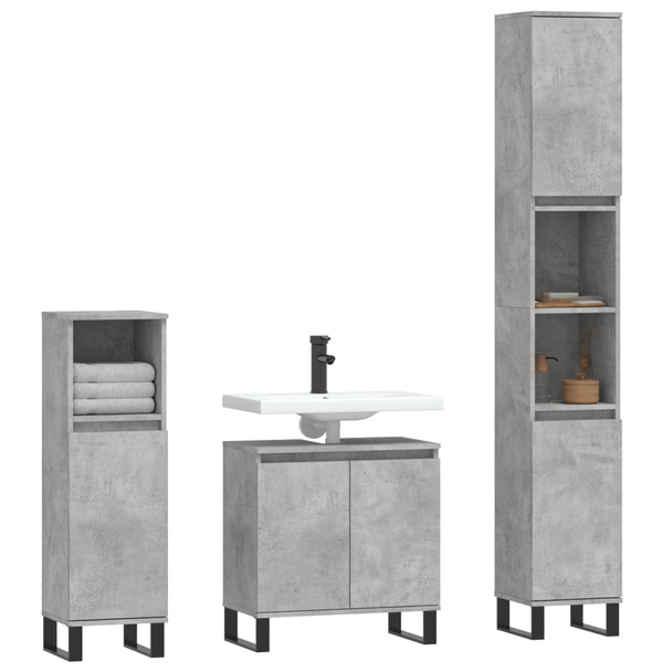 3-dijelni set kupaonskog namještaja siva boja betona drveni 3190287