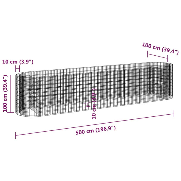 Gabionska povišena gredica od pocinčanog željeza 500x100x100 cm 152048