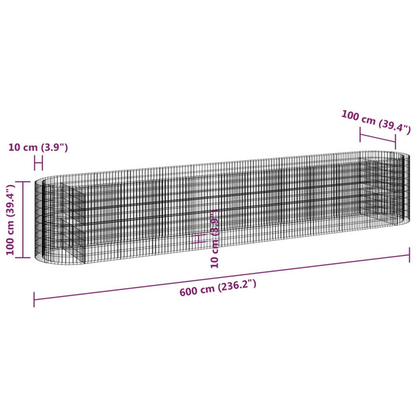 Gabionska povišena gredica od pocinčanog željeza 600x100x100 cm 152049