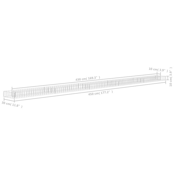 Gabionska povišena gredica od pocinčanog čelika 450x30x10 cm 145644