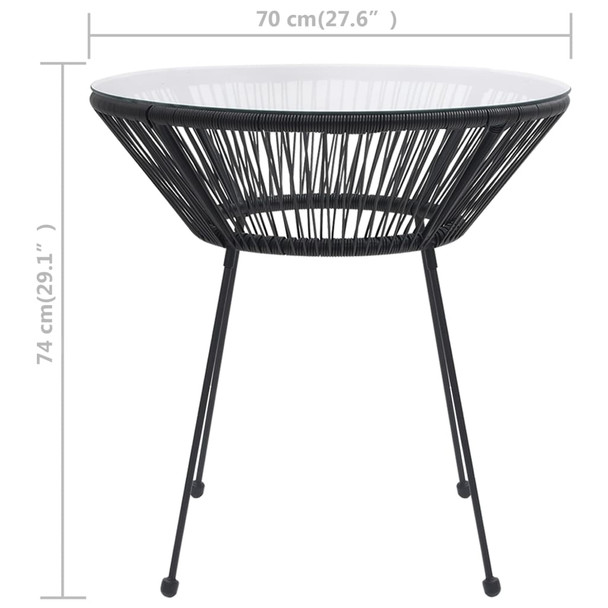 Vrtni blagovaonski stol crni Ø 70 x 74 cm od ratana i stakla 312165