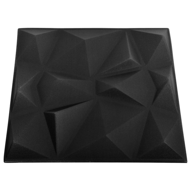 3D zidni paneli 12 kom 50 x 50 cm dijamantno crni 3 m² 340587