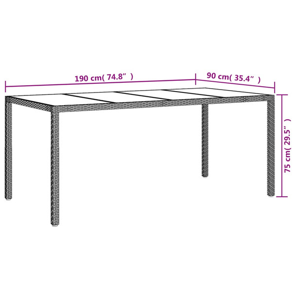 Vrtni stol smeđi 190x90x75 cm od kaljenog stakla i poliratana 316711