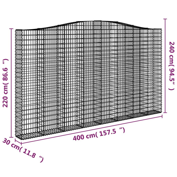 Gabionska košara s lukom 400x30x220/240 cm pocinčano željezo 153411