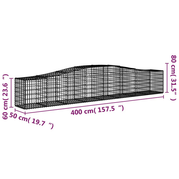 Gabionska košara s lukom 400x50x60/80 cm pocinčano željezo 153413