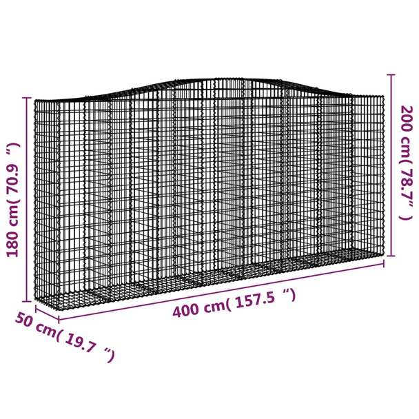 Gabionska košara s lukom 400x50x180/200 cm pocinčano željezo 153419