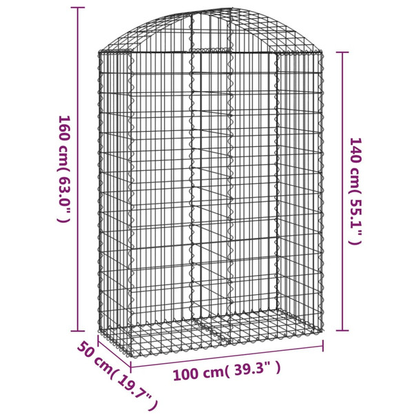 Gabionska košara s lukom 100x50x140/160 cm pocinčano željezo 153437