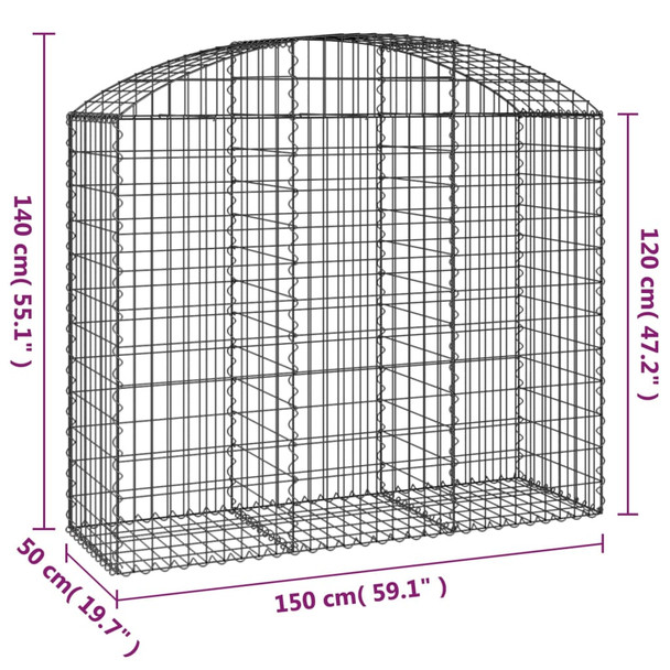 Gabionska košara s lukom 150x50x120/140 cm pocinčano željezo 153456