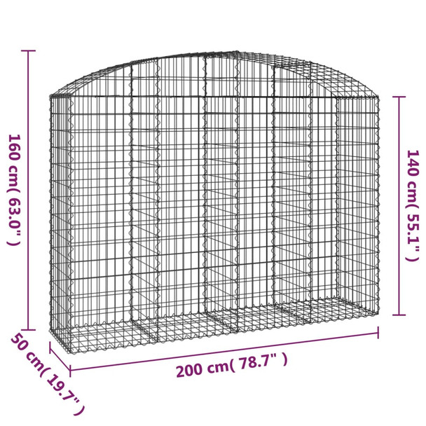 Gabionska košara s lukom 200x50x140/160 cm pocinčano željezo 153477