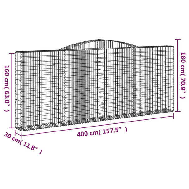 Gabionska košara s lukom 400x30x160/180 cm pocinčano željezo 153528