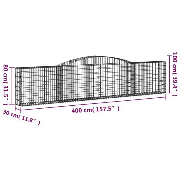 Gabionska košara s lukom 400 x 30 x 80/100 cm pocinčano željezo 153524