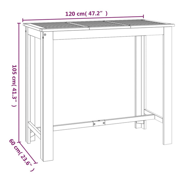 Vrtni barski stol 120 x 60 x 105 cm od masivnog bagremovog drva 319701