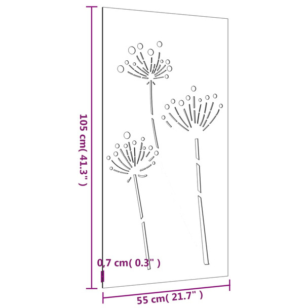 Vrtni zidni ukras 105 x 55 cm čelik COR-TEN s cvjetnim uzorkom 824486