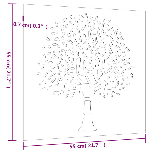 Vrtni zidni ukras 55 x 55 cm čelik COR-TEN s uzorkom stabla 824502