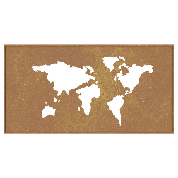 Vrtni zidni ukras 105x55 cm čelik COR-TEN uzorak karte svijeta 824498