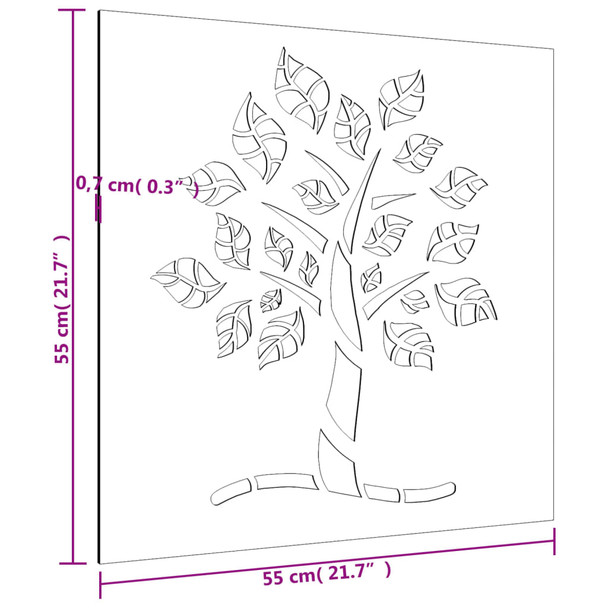 Vrtni zidni ukras 55 x 55 cm čelik COR-TEN s uzorkom stabla 824505