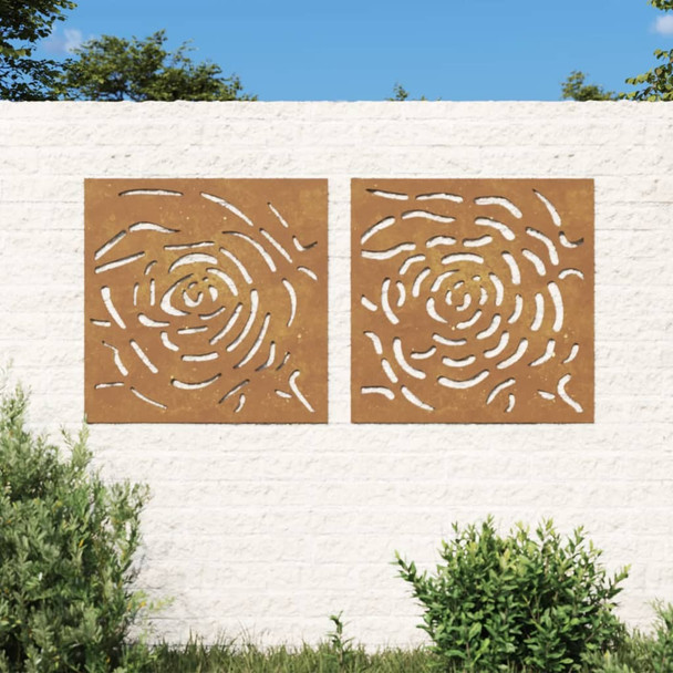 Vrtni zidni ukrasi 2 kom 55 x 55 cm čelik COR-TEN uzorak ruže 824507