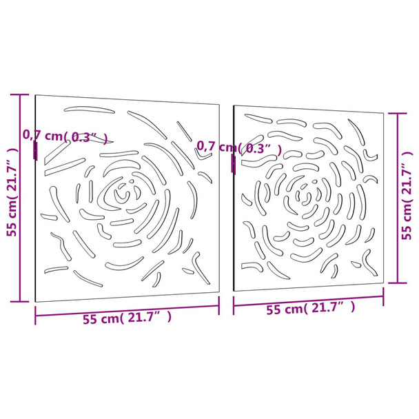 Vrtni zidni ukrasi 2 kom 55 x 55 cm čelik COR-TEN uzorak ruže 824507