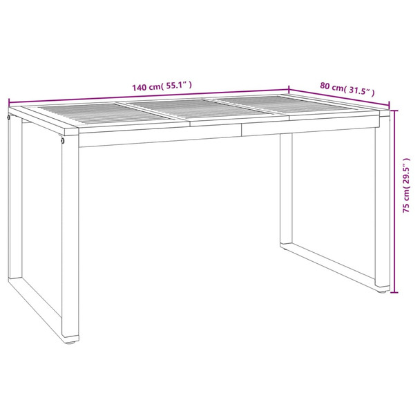 Vrtni stol s U-nogama 140 x 80 x 75 cm od masivnog drva bagrema 319515