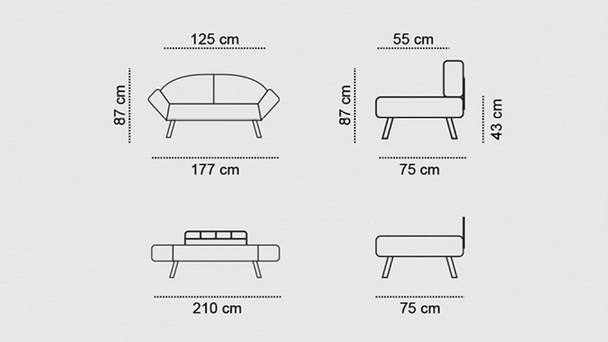 Sofa za 2 sjedišta Genzo - bordo