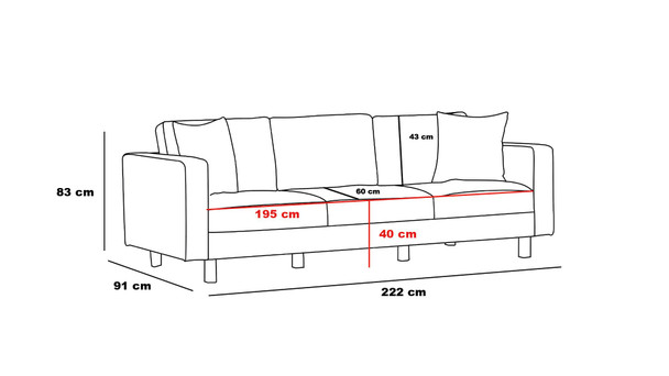 Sofa sa 3 sjedala Berlin - krem, zlato