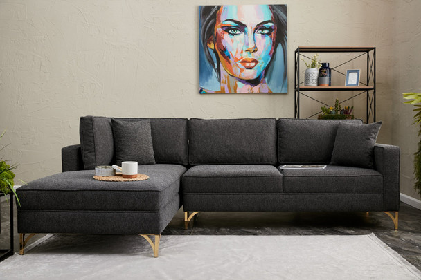 Ugaona sofa Berlin lijevo - antracit, zlato