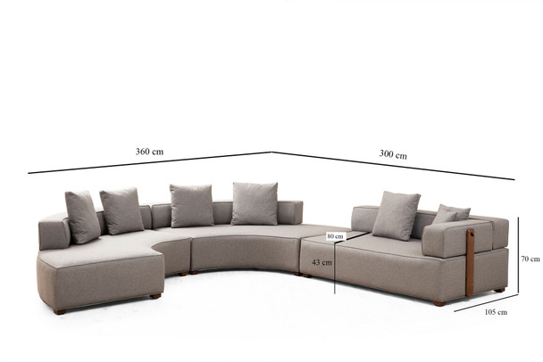 Ugaona sofa Gondol-4 (CHL SOL-CHLSAĞ-3R) - Siva