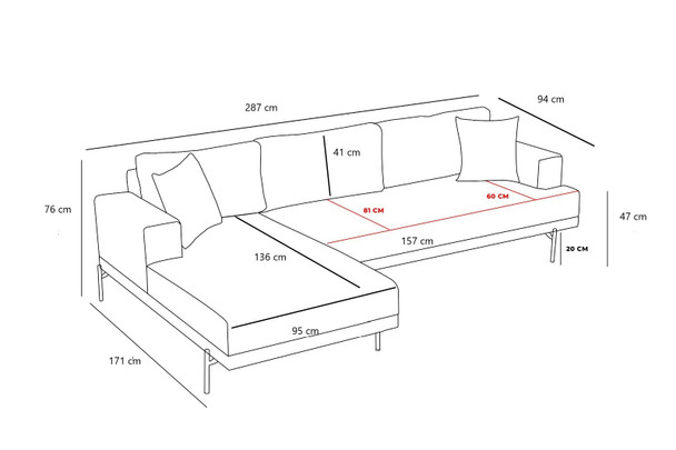 Ugaona sofa Liva Lijeva - Antracit