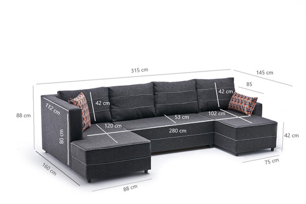 Ugaona sofa-krevet Ece Panoramik - Antracit