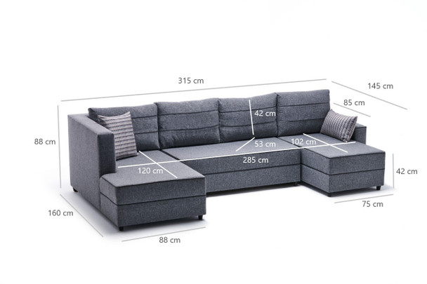 Ugaona sofa-krevet Ece Panoramik - Siva