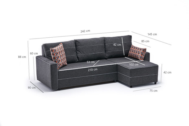 Ugaona sofa-krevet Ece desno - antracit