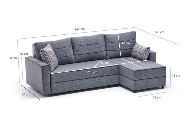 Ugaona sofa-krevet Ece desno - siva