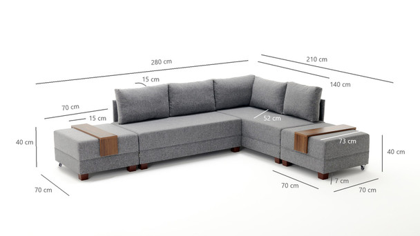 Ugaona sofa-krevet Fly kutna sofa na razvlačenje desna - siva