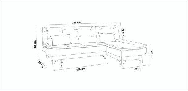 Ugaona sofa-krevet Kelebek Köşe desno-claret crvena
