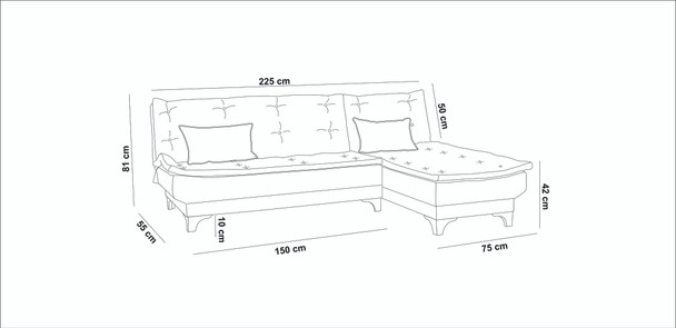 Ugaona sofa-krevet Kelebek Köşe desno-tamno plava