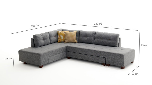 Ugaona sofa-krevet Manama kutni kauč na razvlačenje lijevo - siva