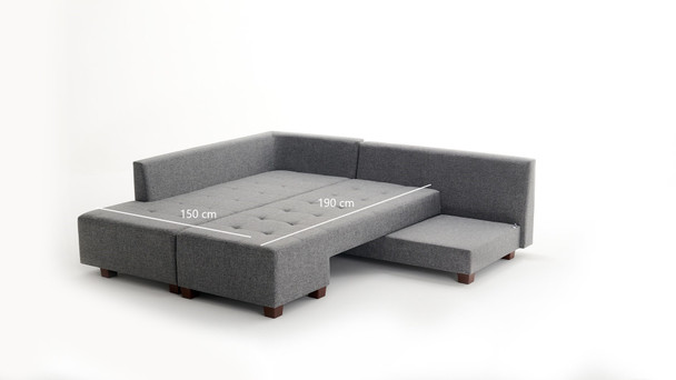 Ugaona sofa-krevet Manama kutni kauč na razvlačenje lijevo - siva