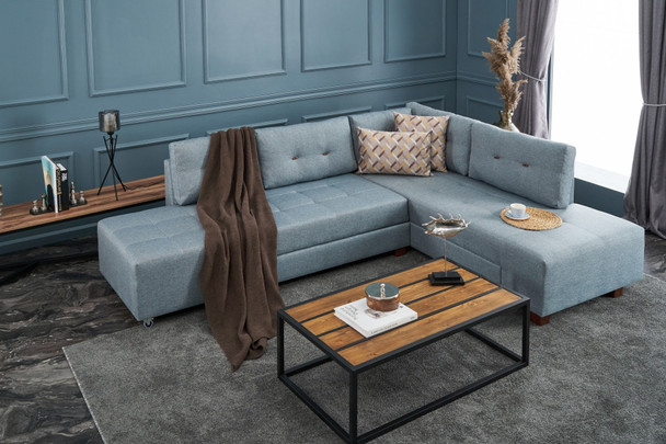 Ugaona sofa-krevet Manama kutni kauč na razvlačenje desno - svijetlo plava