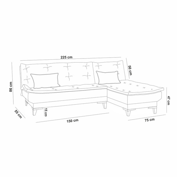 Ugaona sofa-krevet Santo-tamno siva