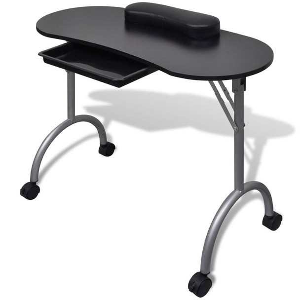 110123 Folding Manicure Nail Table with Castors Black