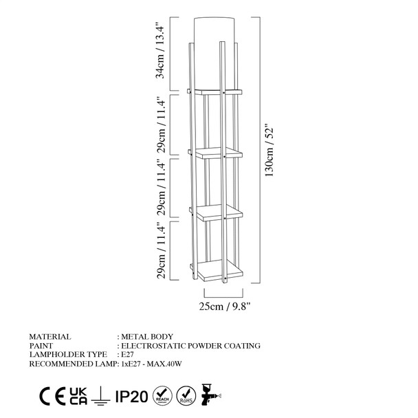 Podna lampa 7113 - Crna, bakrena